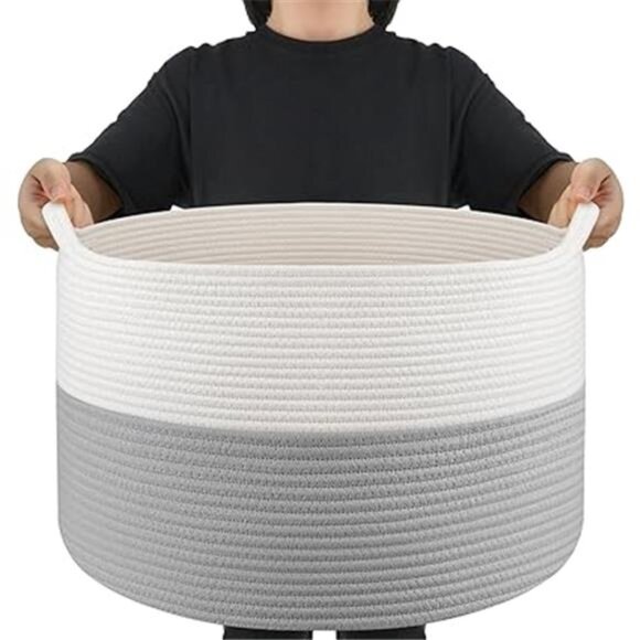 XXXLarge Blanket Basket Living Room - 22" x 22" x 14" Cotton Rope Baskets - Picture 7 of 7